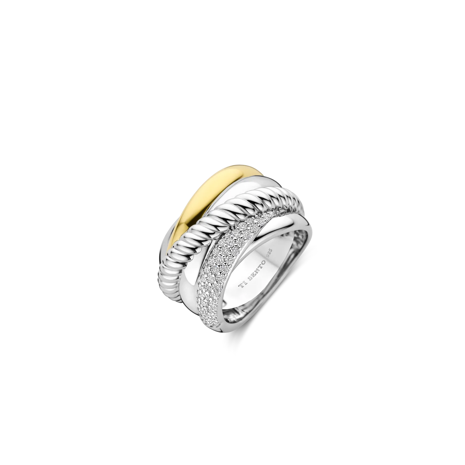 Anillo de plata bañada en oro amarillo con zirconia blanca
