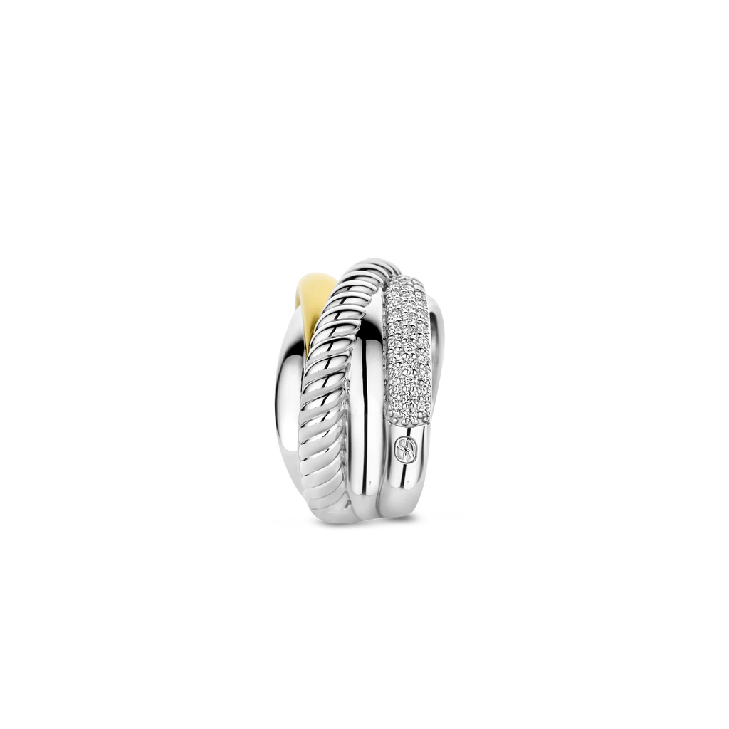Anillo de plata bañada en oro amarillo con zirconia blanca