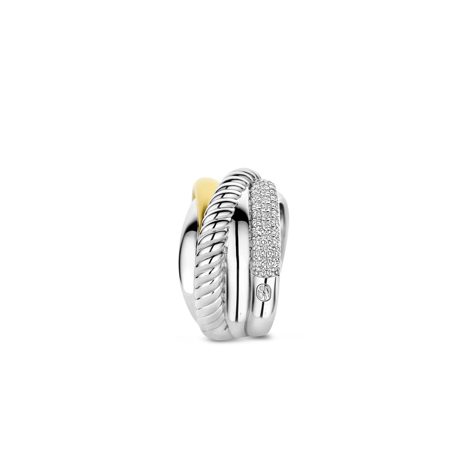 Anillo de plata bañada en oro amarillo con zirconia blanca