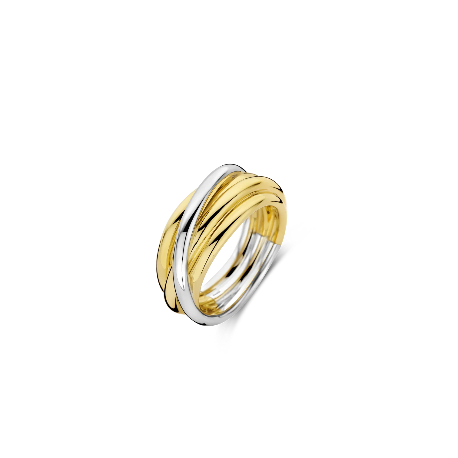 Anillo bicolor de plata dorada con acabado en oro amarillo