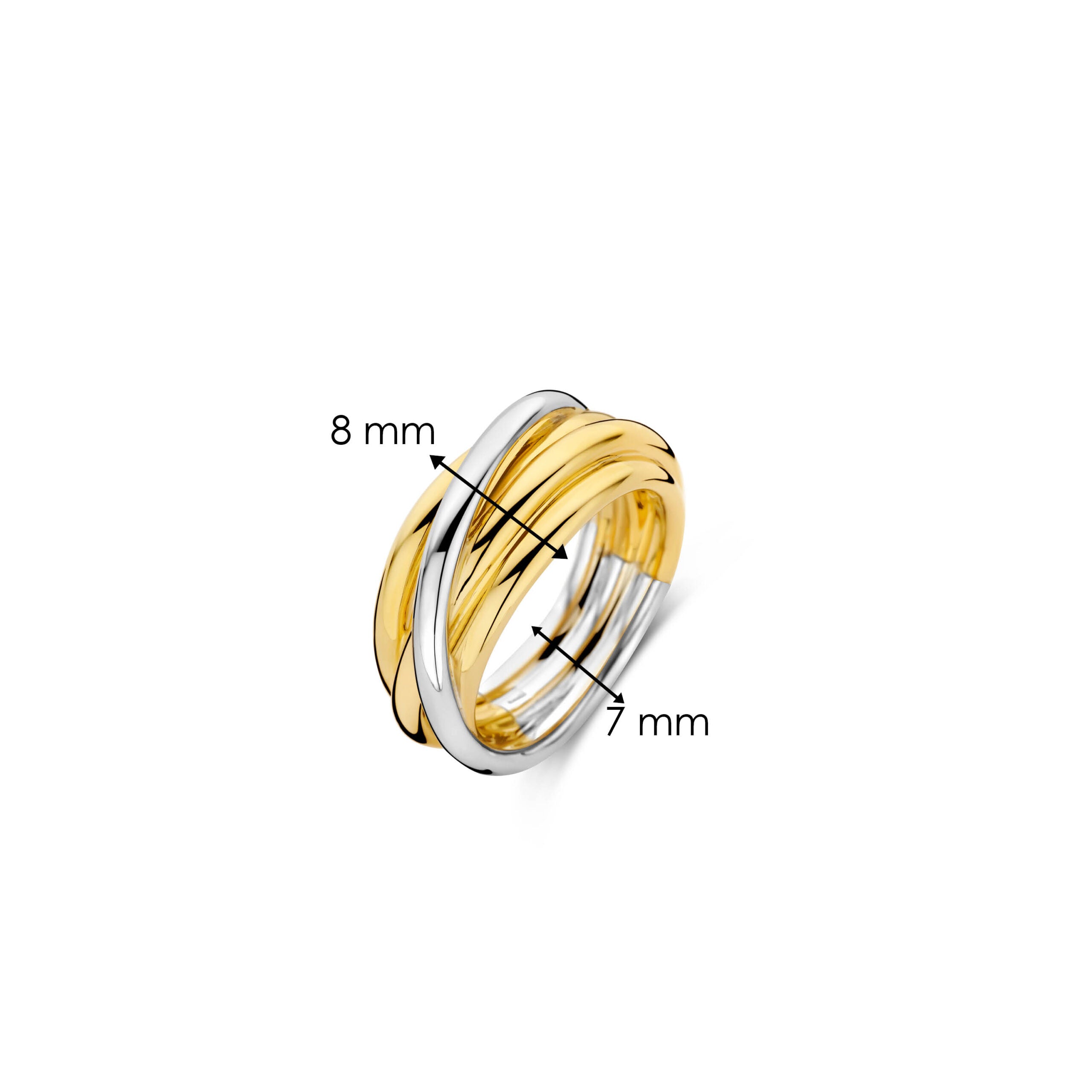 Anillo bicolor de plata dorada con acabado en oro amarillo