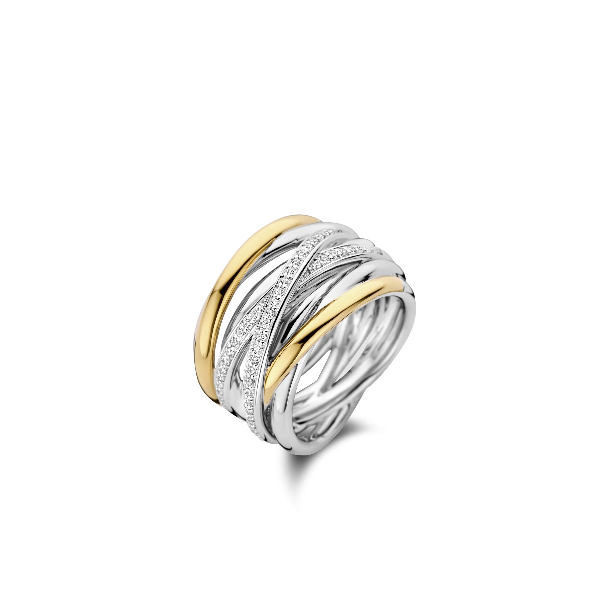 Anillo de plata bañada en oro amarillo con zirconia blanca