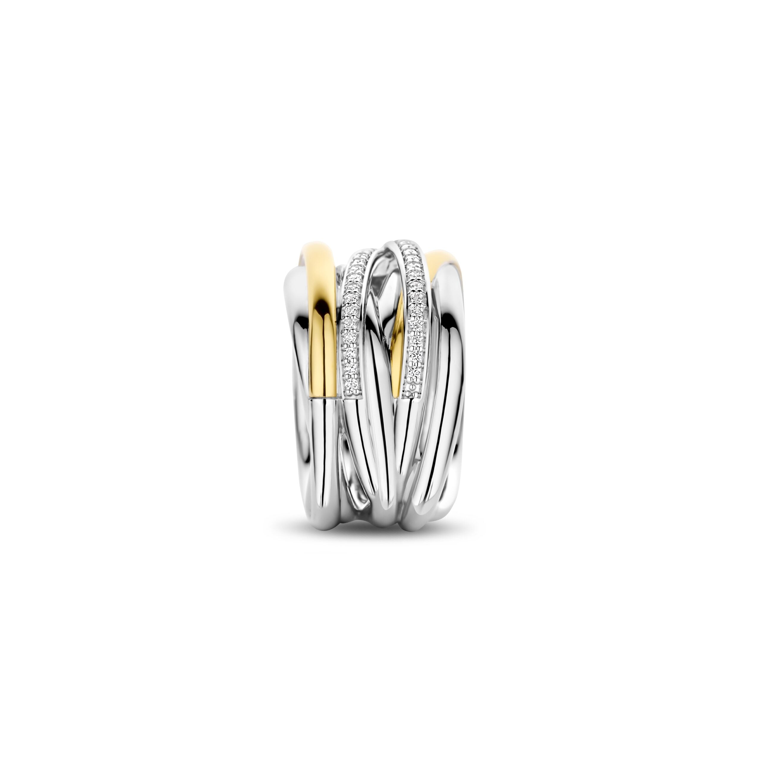 Anillo de plata bañada en oro amarillo con zirconia blanca