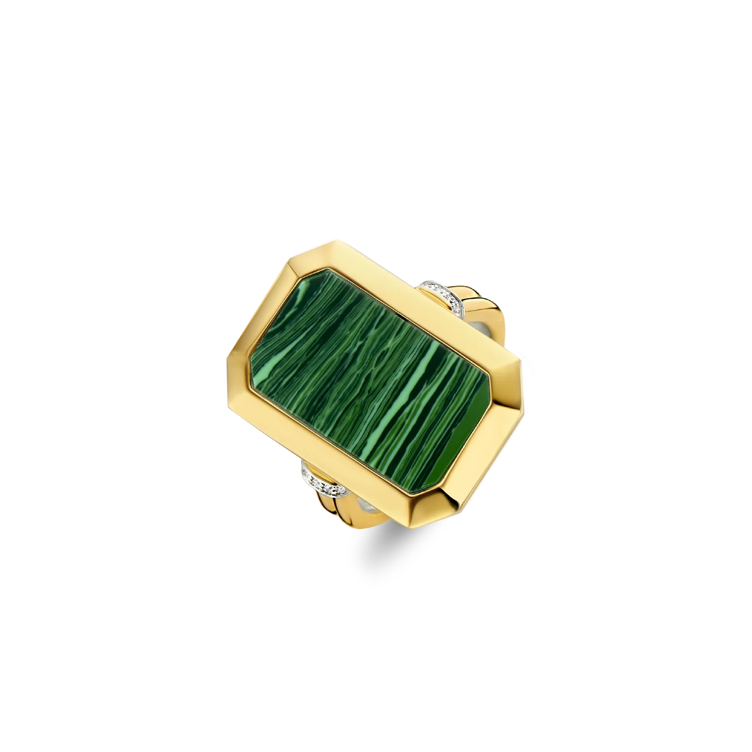Anillo de plata bañada en oro amarillo con piedra verde