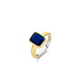 Anillo de plata bañada en oro amarillo con piedra azul