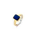 Anillo de plata bañada en oro amarillo con piedra azul