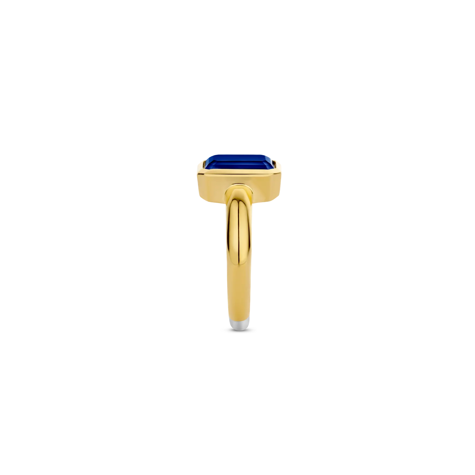 Anillo de plata bañada en oro amarillo con piedra azul
