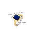 Anillo de plata bañada en oro amarillo con piedra azul