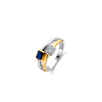 Anillo de plata bañada en oro amarillo con piedra azul