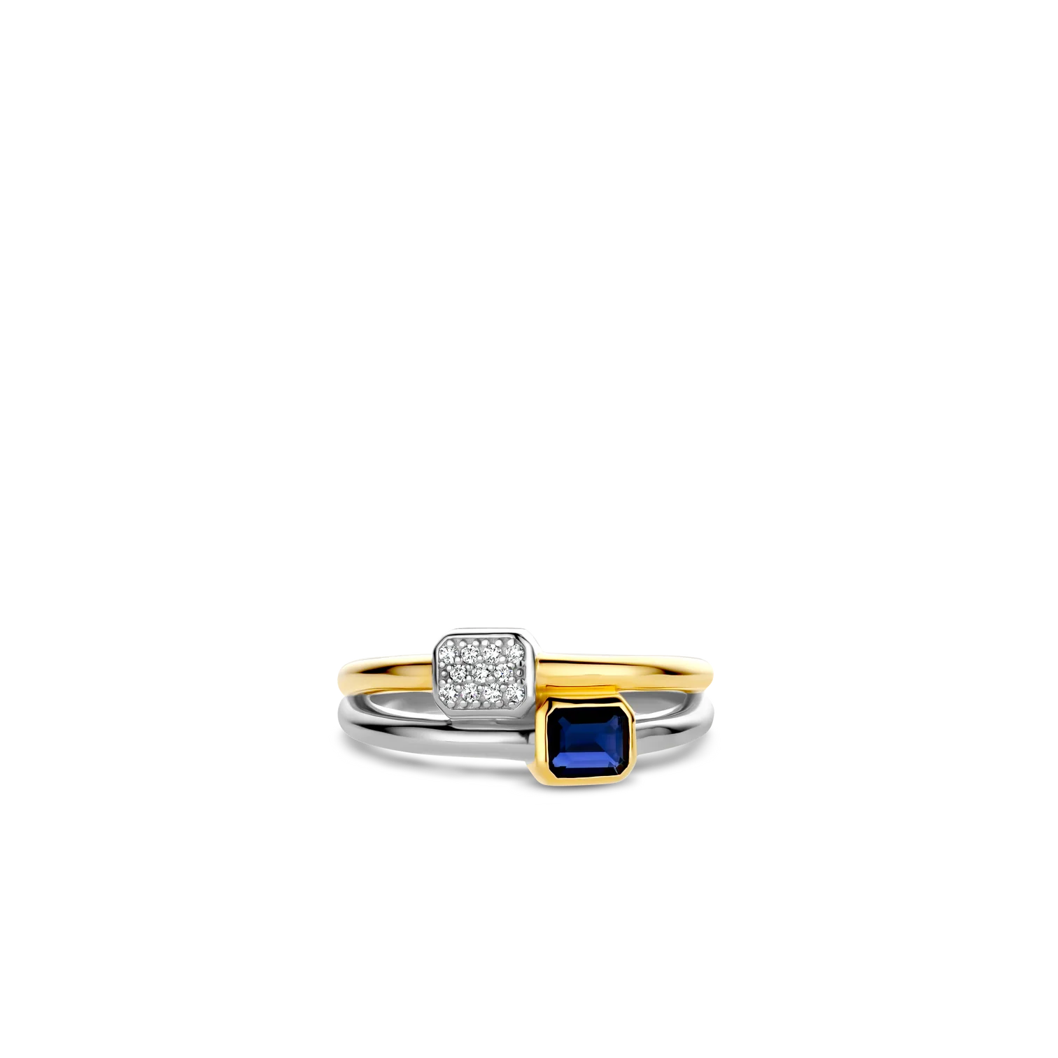 Anillo de plata bañada en oro amarillo con piedra azul