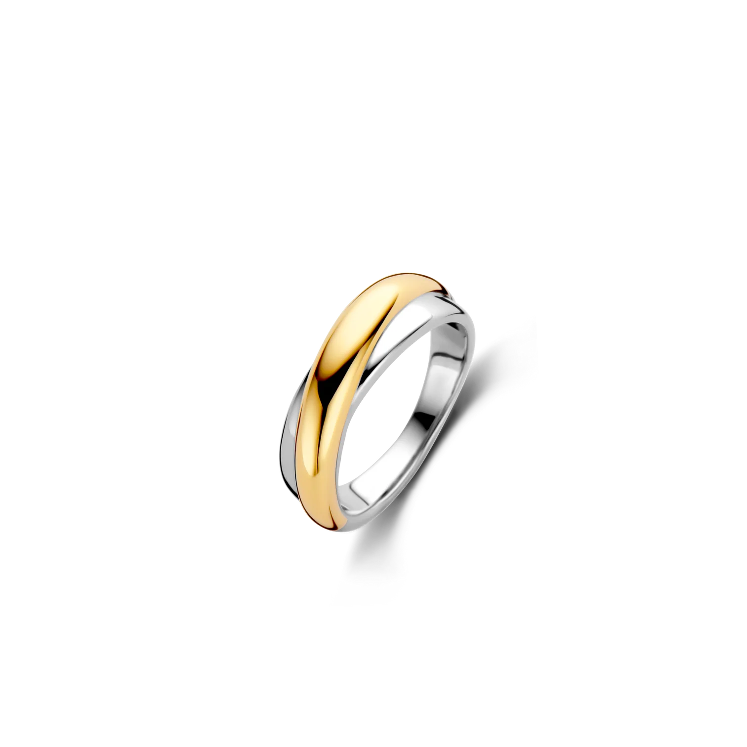 Anillo bicolor cruzado de plata bañada en oro amarillo