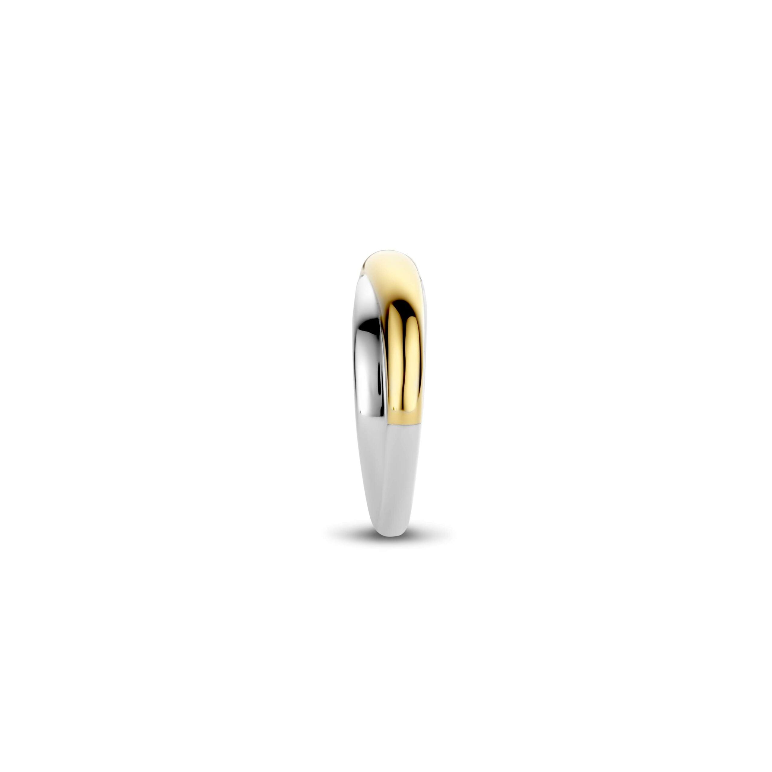 Anillo bicolor cruzado de plata bañada en oro amarillo