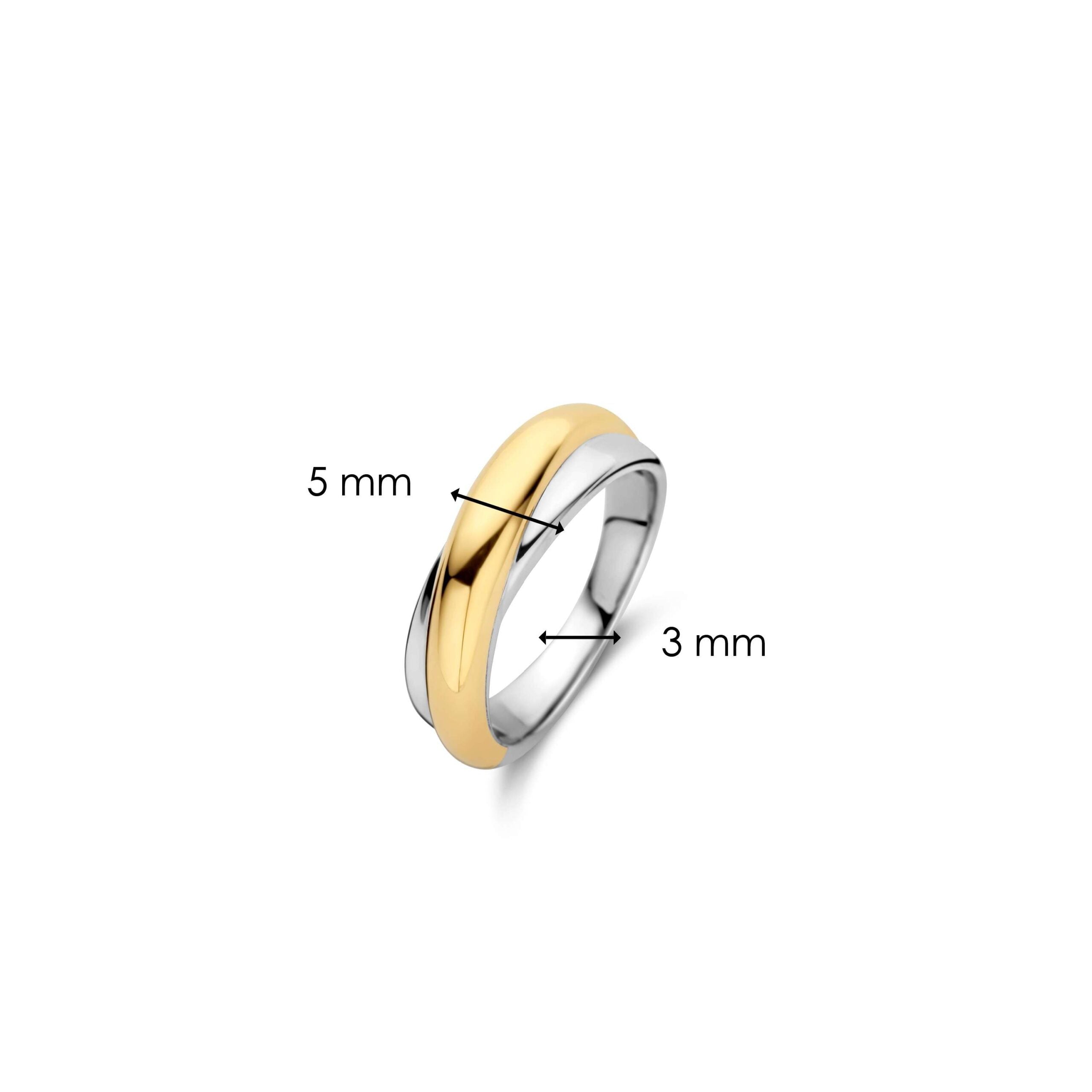Anillo bicolor cruzado de plata bañada en oro amarillo
