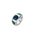 Anillo de plata con acabado platinado y piedras azul y verde