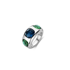Anillo de plata con acabado platinado y piedras azul y verde