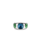 Anillo de plata con acabado platinado y piedras azul y verde