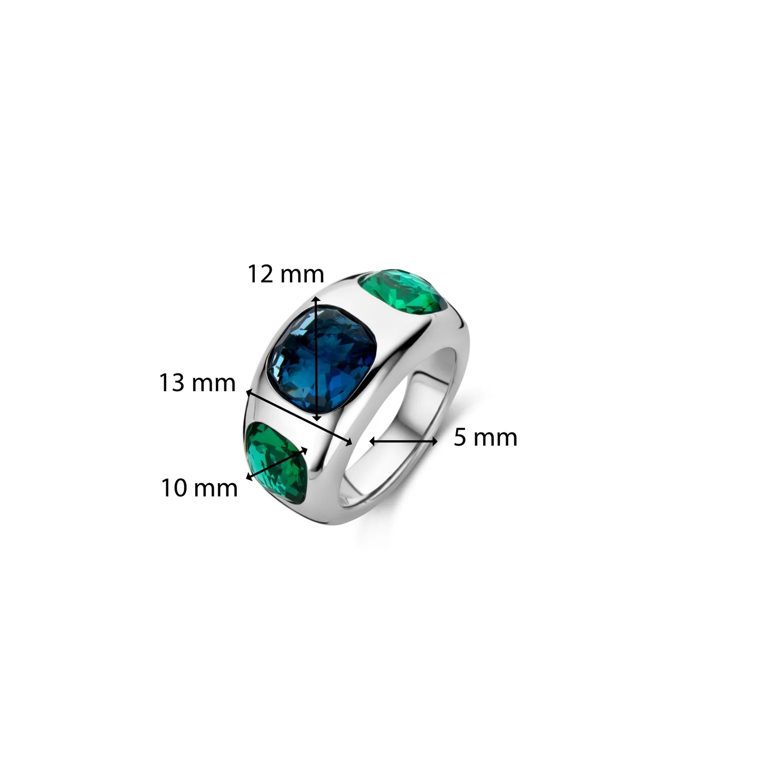 Anillo de plata con acabado platinado y piedras azul y verde