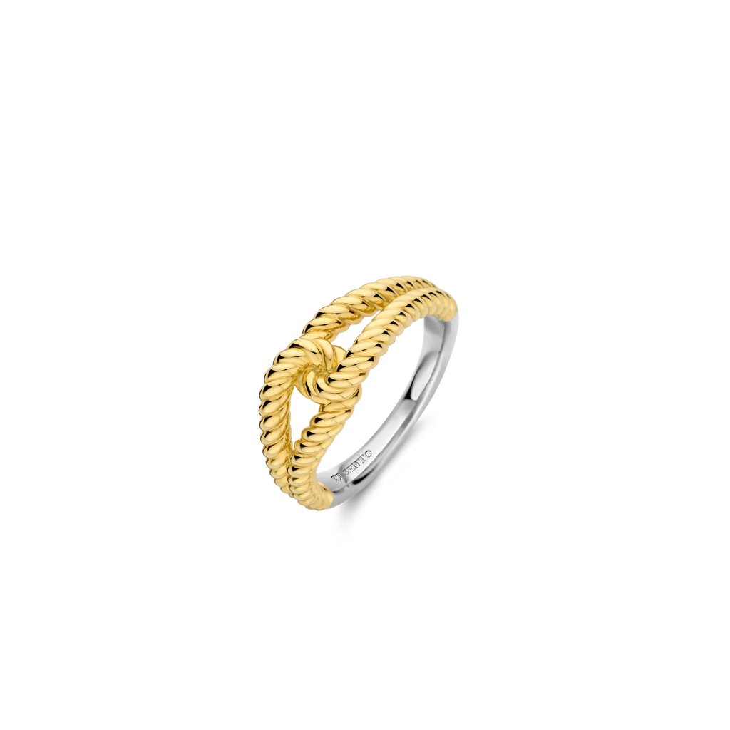 Anillo entrelazado de plata bañada en oro amarillo