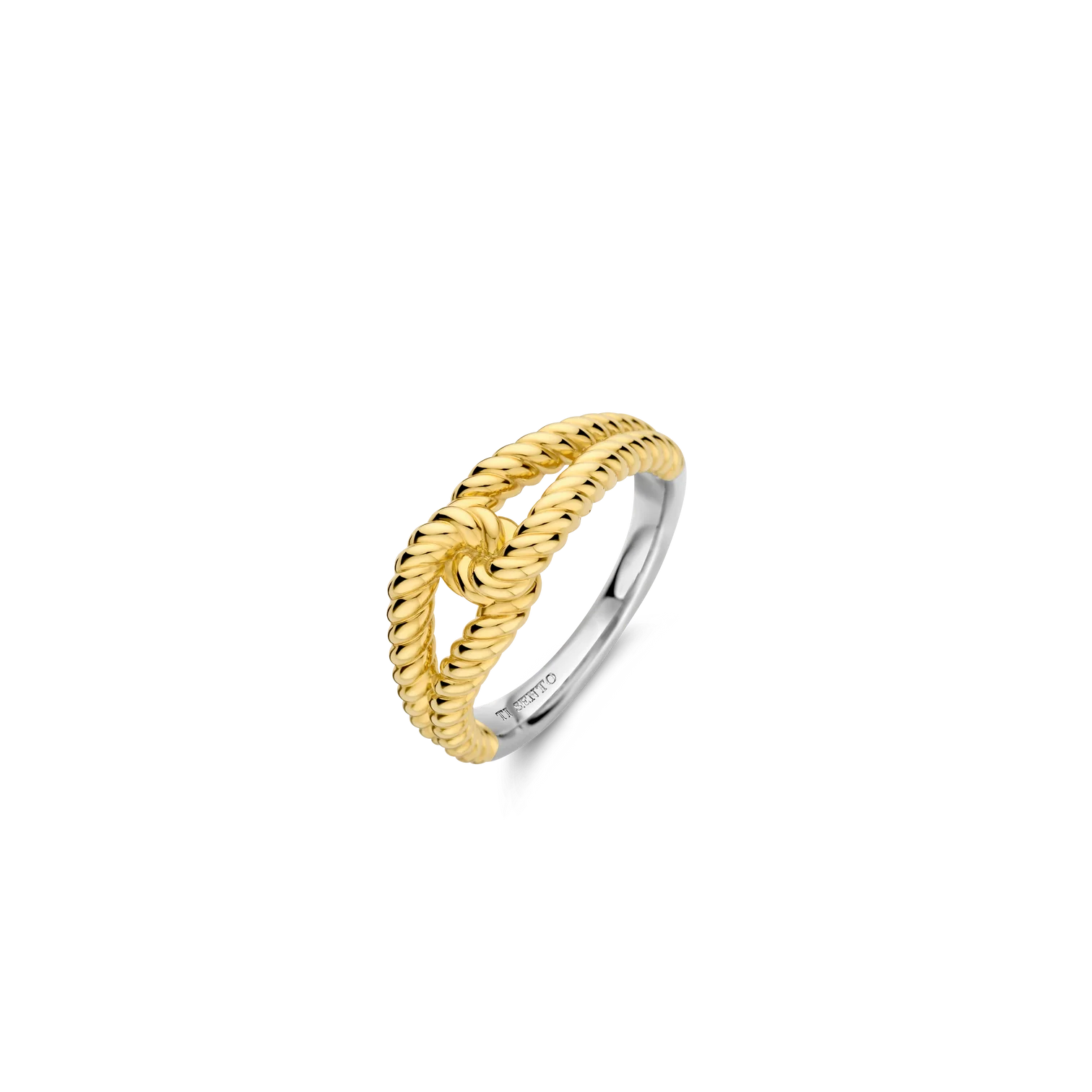 Anillo entrelazado de plata bañada en oro amarillo