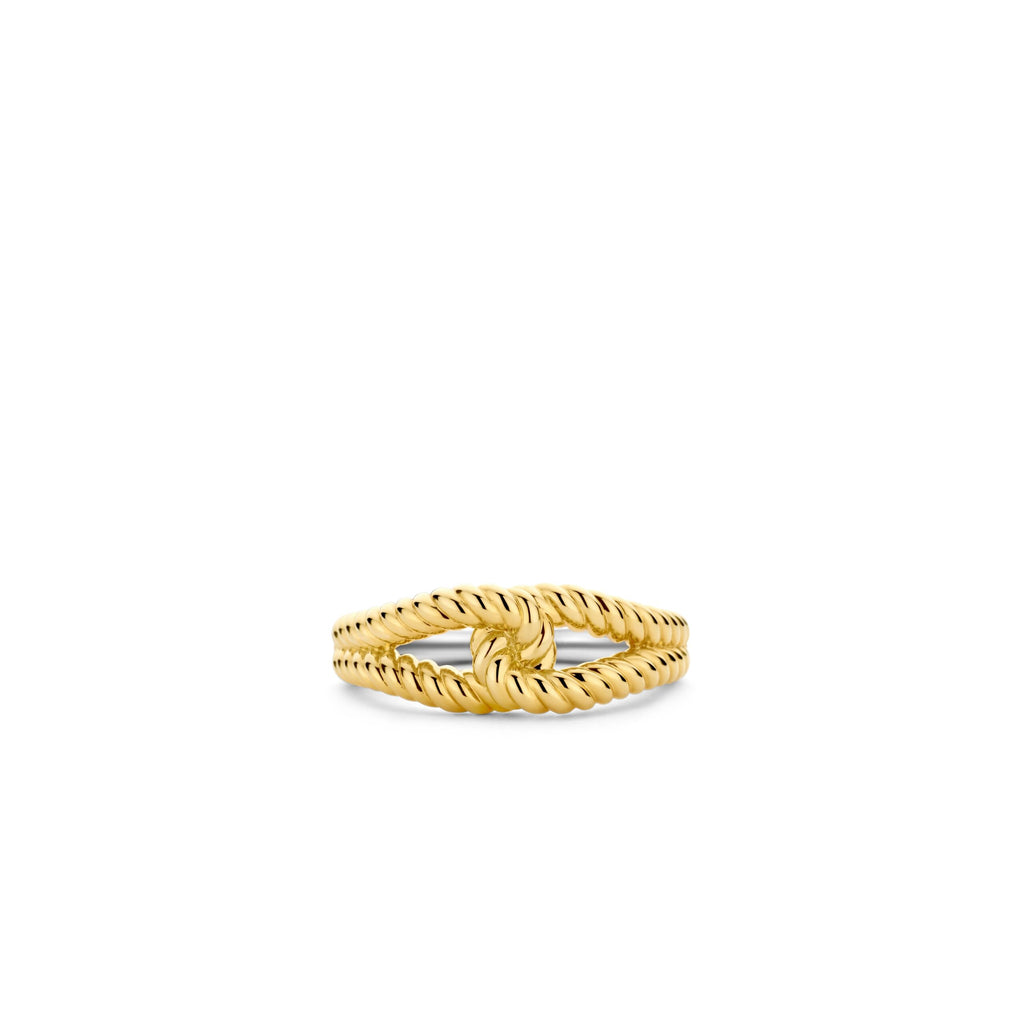 Anillo entrelazado de plata bañada en oro amarillo