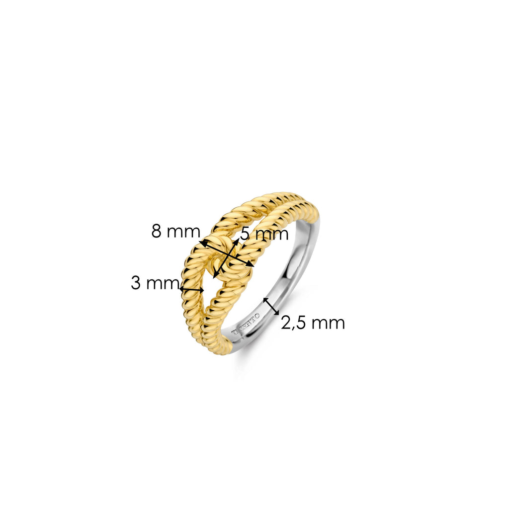Anillo entrelazado de plata bañada en oro amarillo