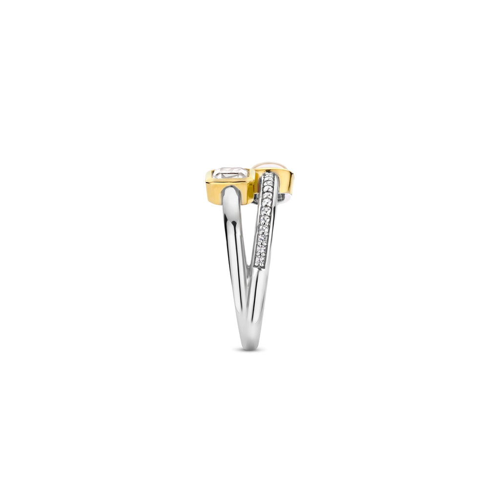 Anillo doble de plata bañada en oro amarillo con nácar