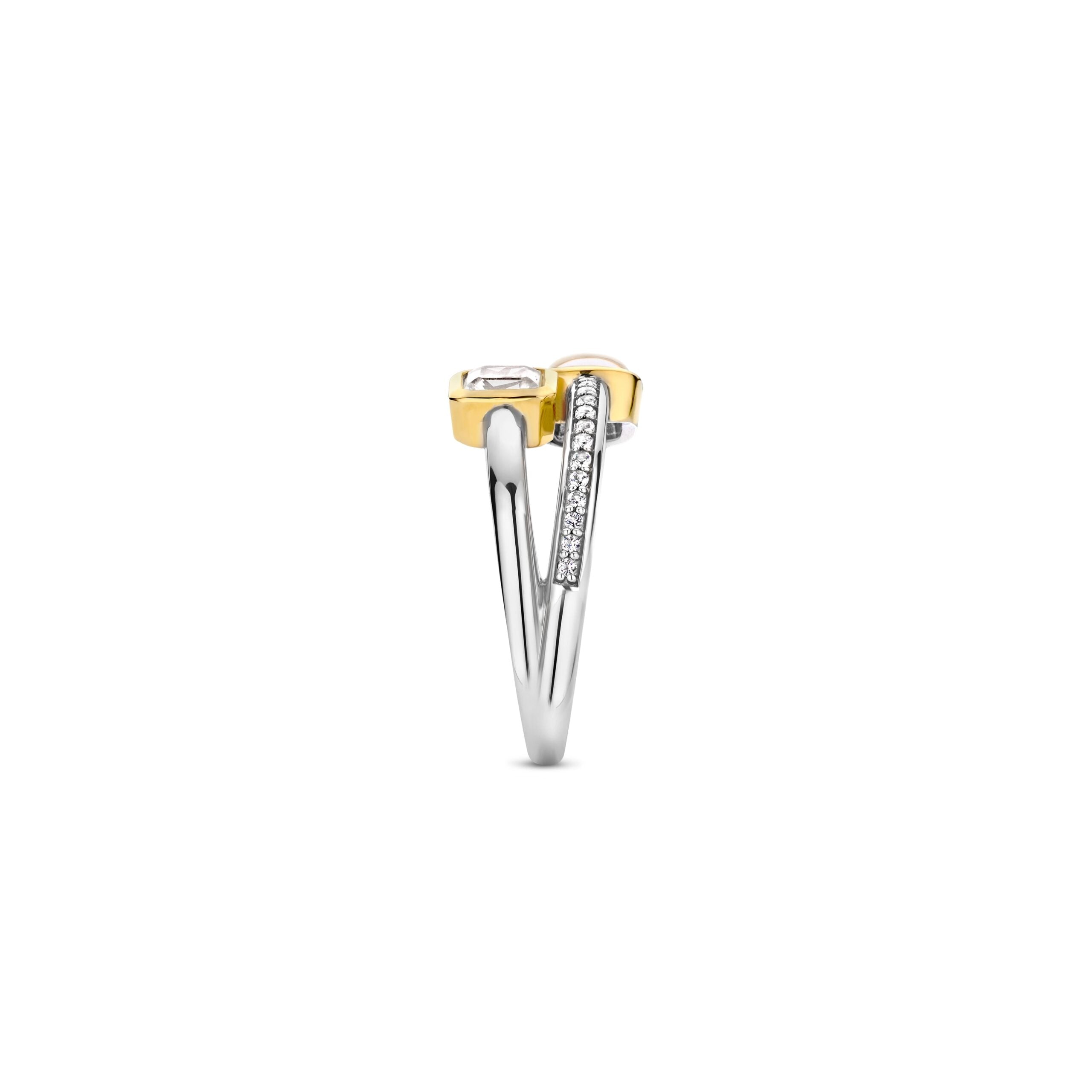 Anillo doble de plata bañada en oro amarillo con nácar