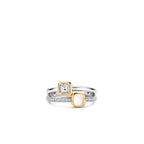 Anillo doble de plata bañada en oro amarillo con nácar