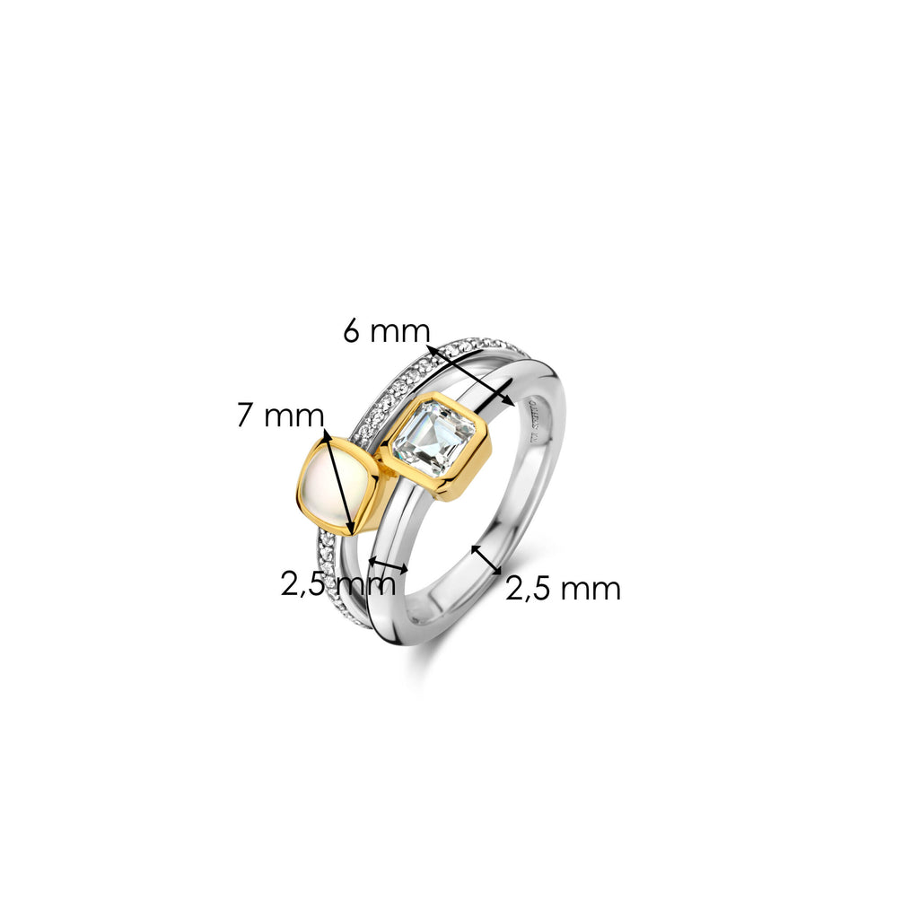 Anillo doble de plata bañada en oro amarillo con nácar