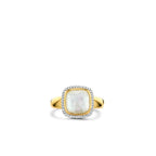Anillo de plata dorada con nácar y zirconia