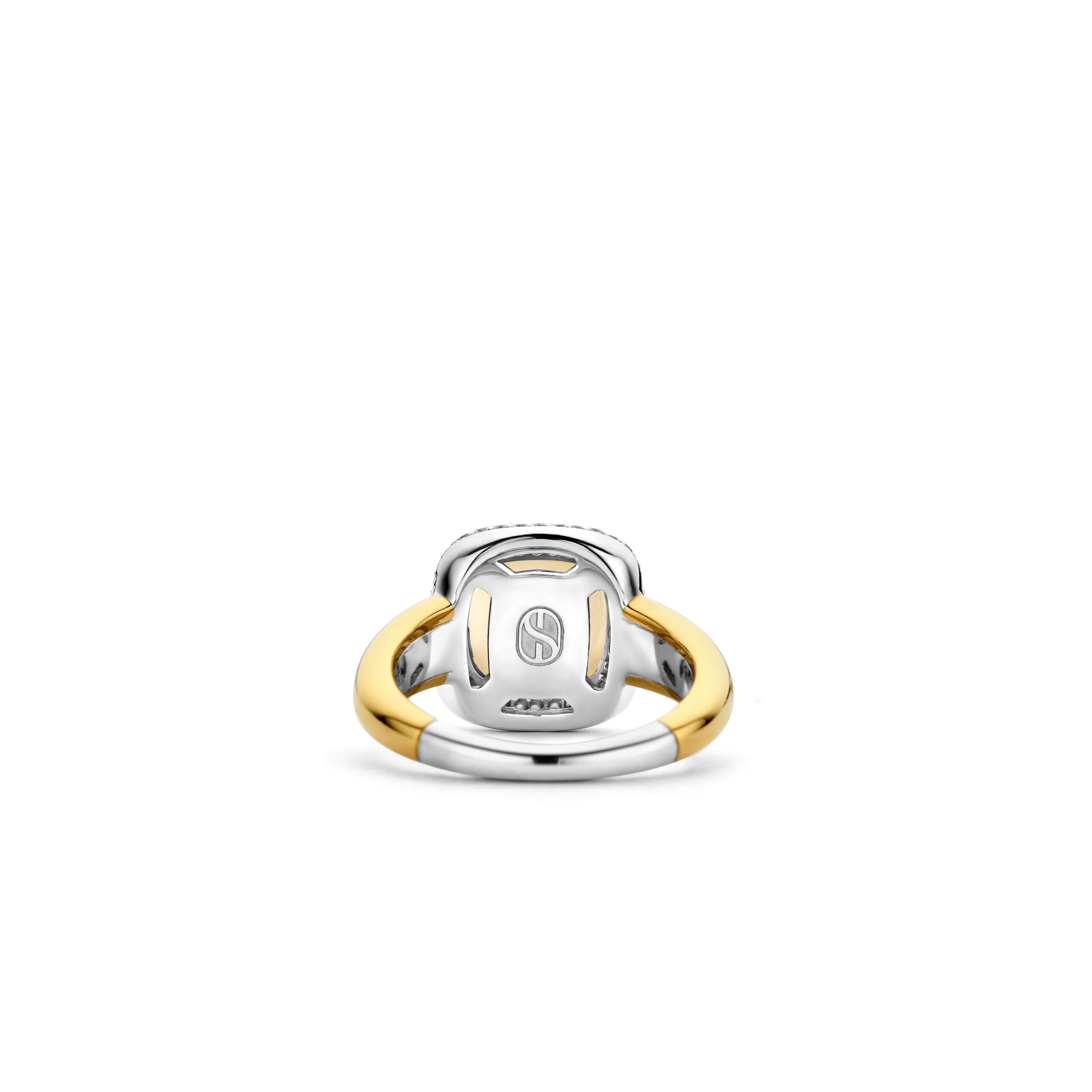Anillo de plata dorada con nácar y zirconia