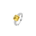 Anillo de plata bañada en oro con piedra amarilla