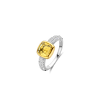 Anillo de plata bañada en oro con piedra amarilla