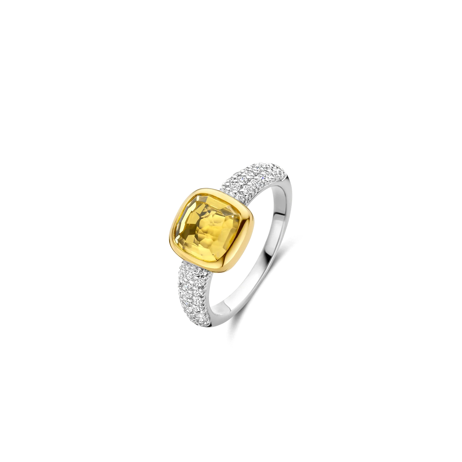Anillo de plata bañada en oro con piedra amarilla