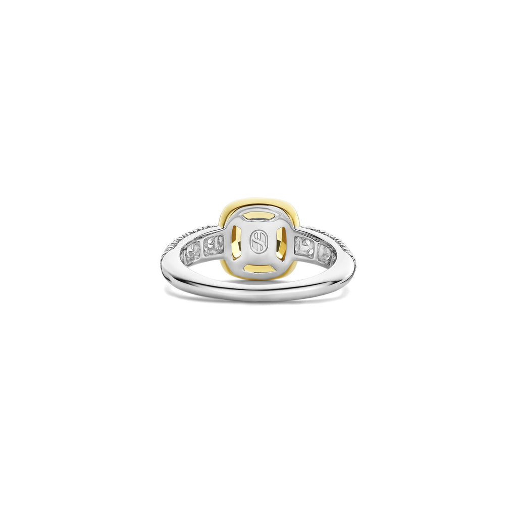 Anillo de plata bañada en oro con piedra amarilla