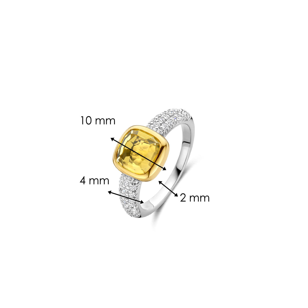 Anillo de plata bañada en oro con piedra amarilla