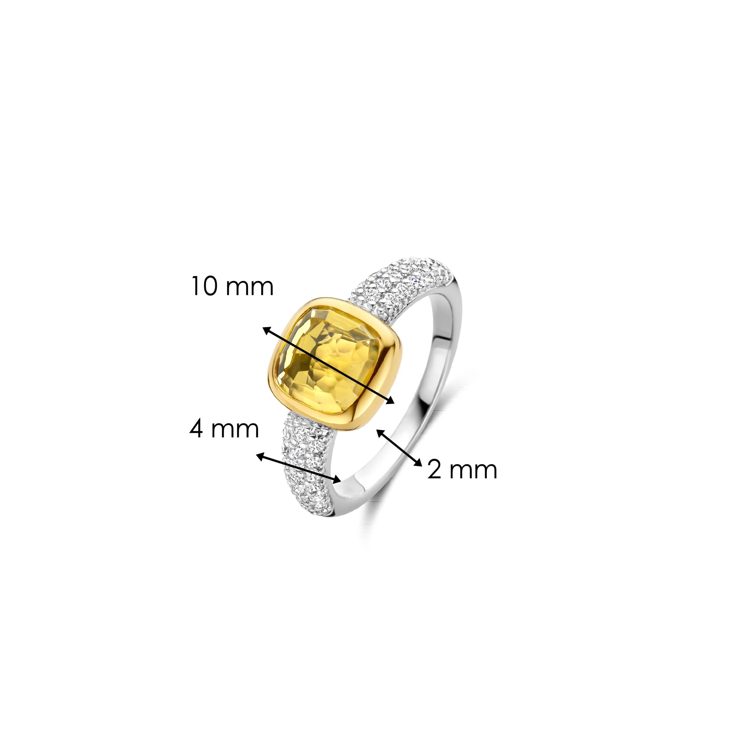 Anillo de plata bañada en oro con piedra amarilla