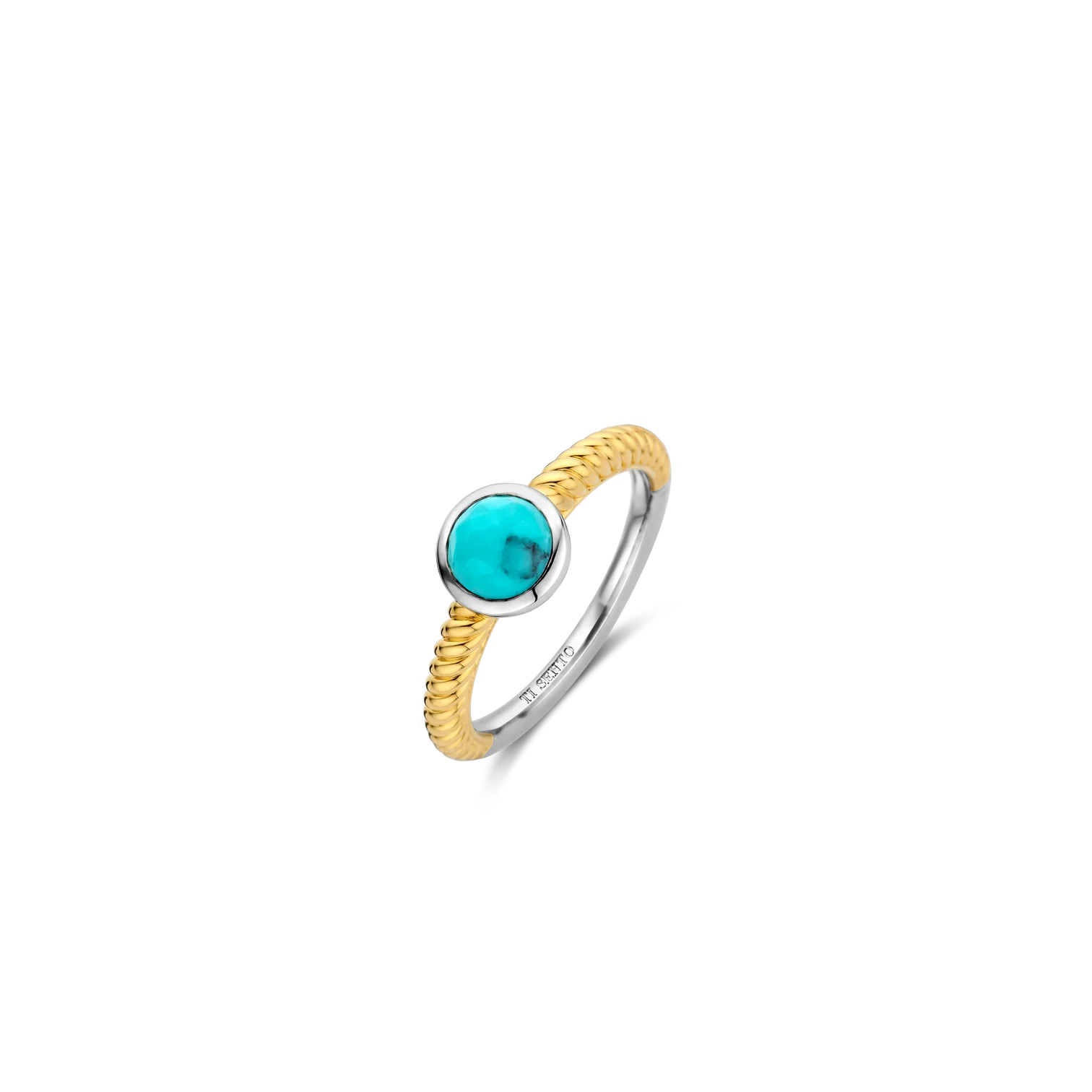 Anillo de plata bañada en oro amarillo con piedra turquesa