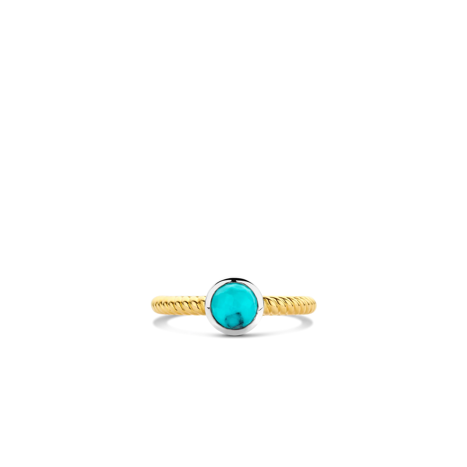 Anillo de plata bañada en oro amarillo con piedra turquesa
