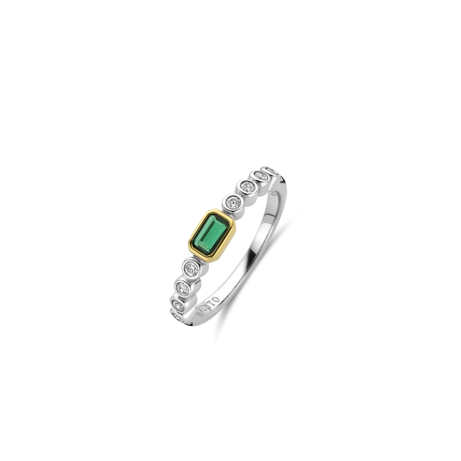 Anillo de plata bañada en oro con zirconia verde