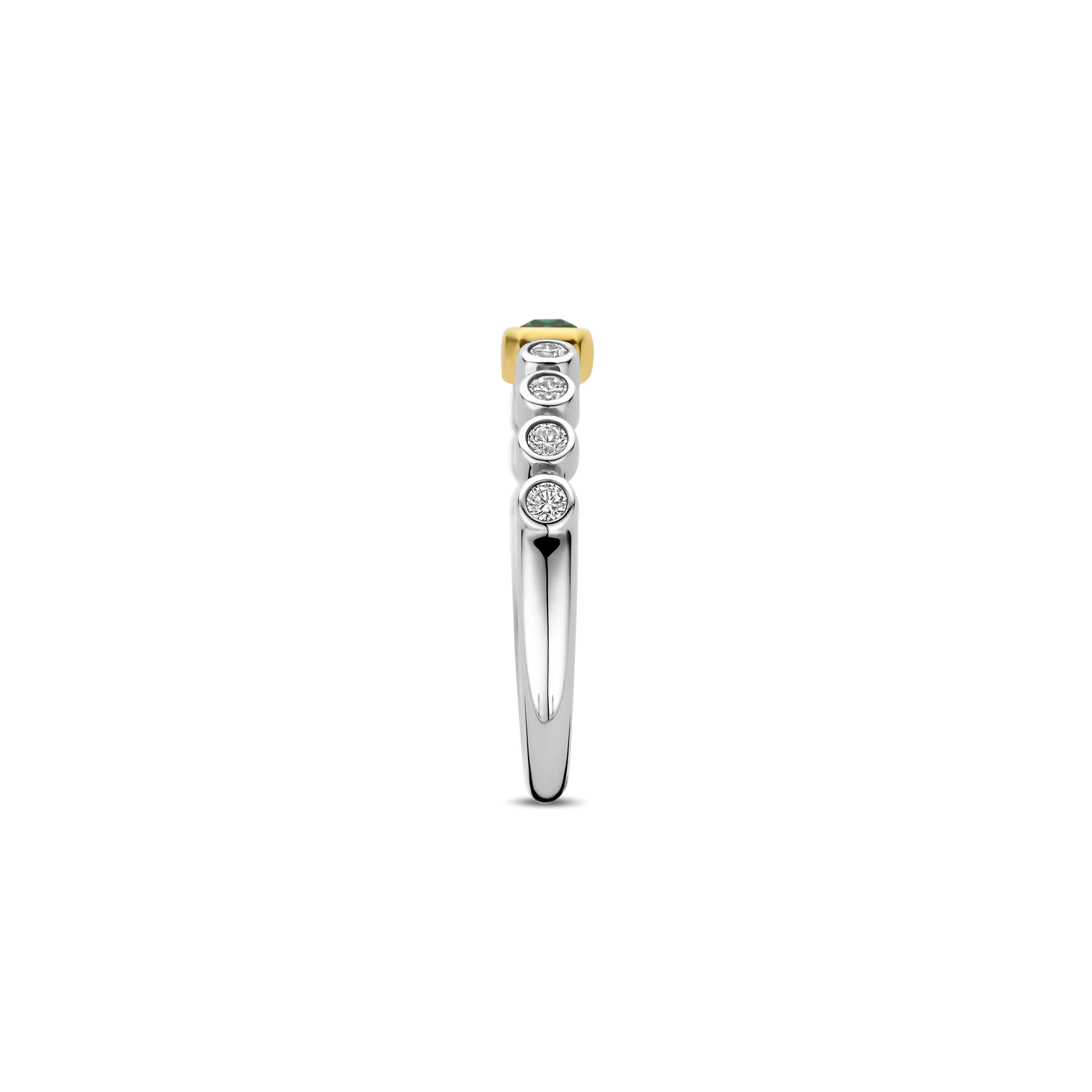 Anillo de plata bañada en oro con zirconia verde