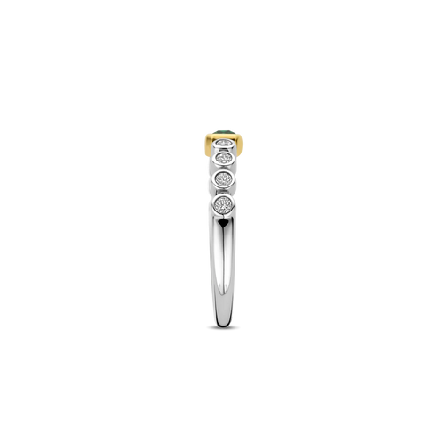 Anillo de plata bañada en oro con zirconia verde
