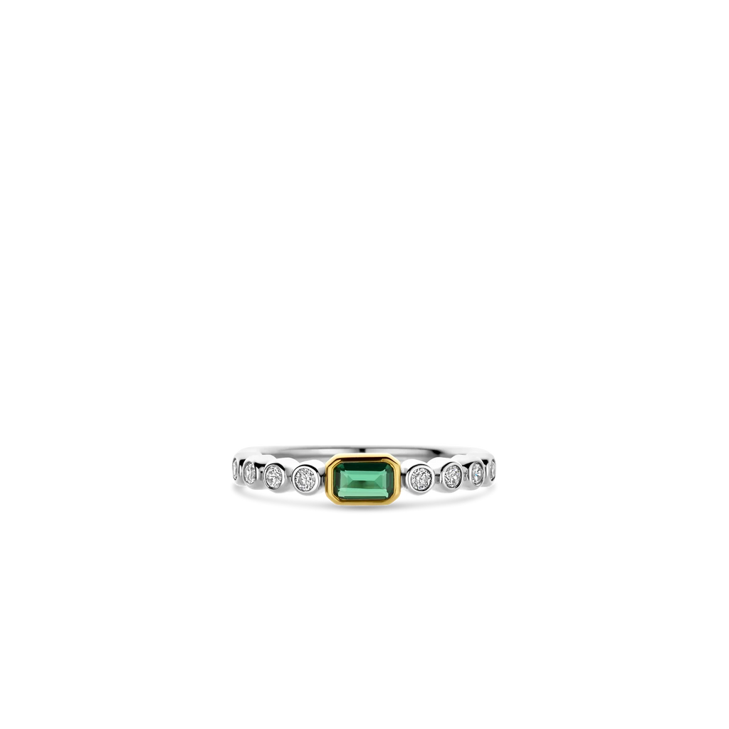 Anillo de plata bañada en oro con zirconia verde