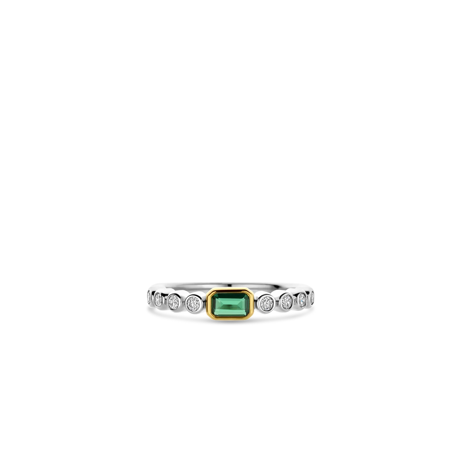 Anillo de plata bañada en oro con zirconia verde