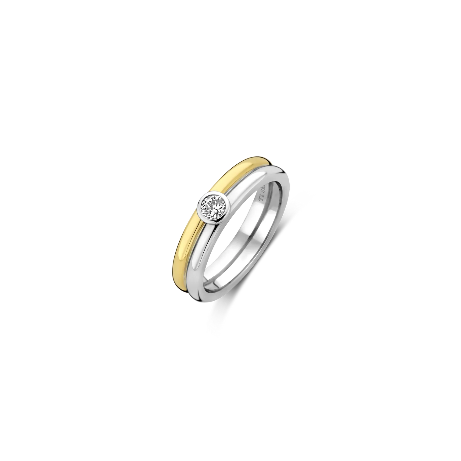 Anillo doble de plata bañada en oro amarillo con zirconia blanca