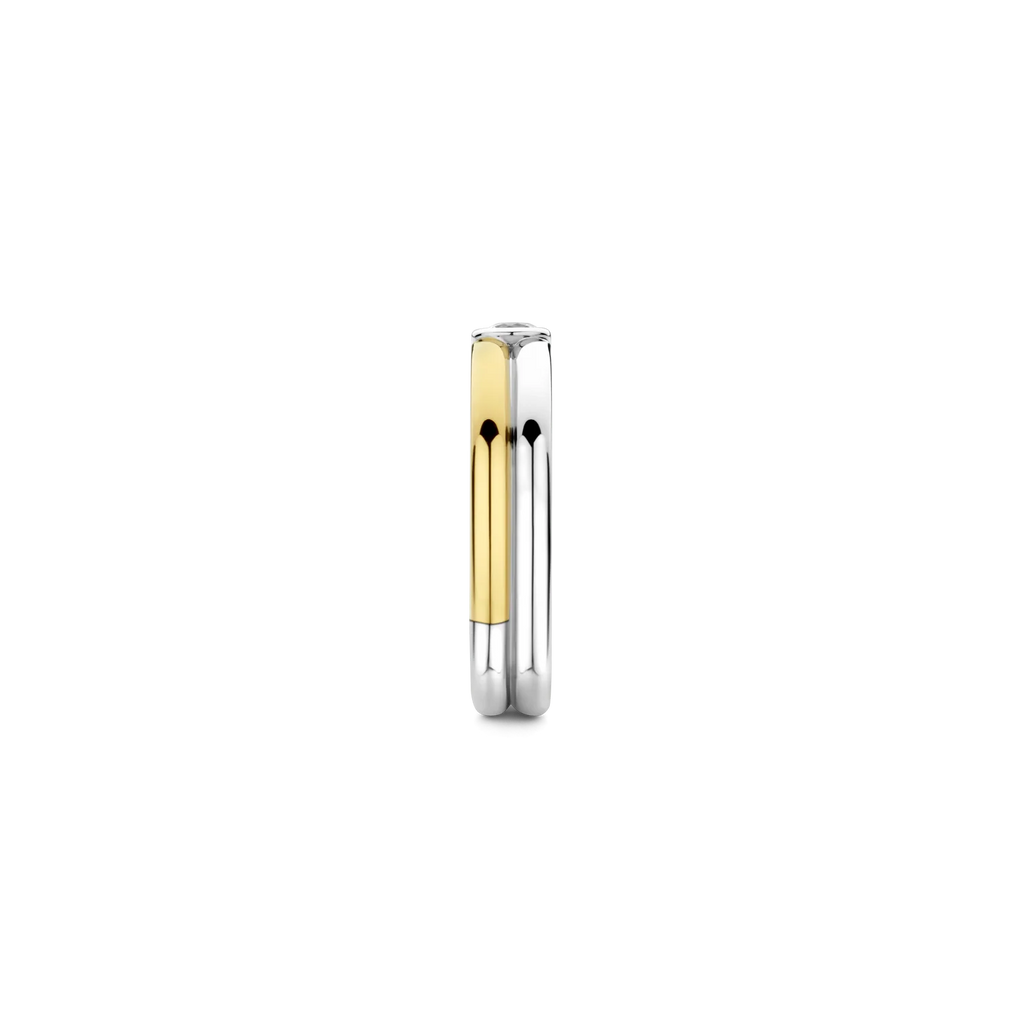 Anillo doble de plata bañada en oro amarillo con zirconia blanca