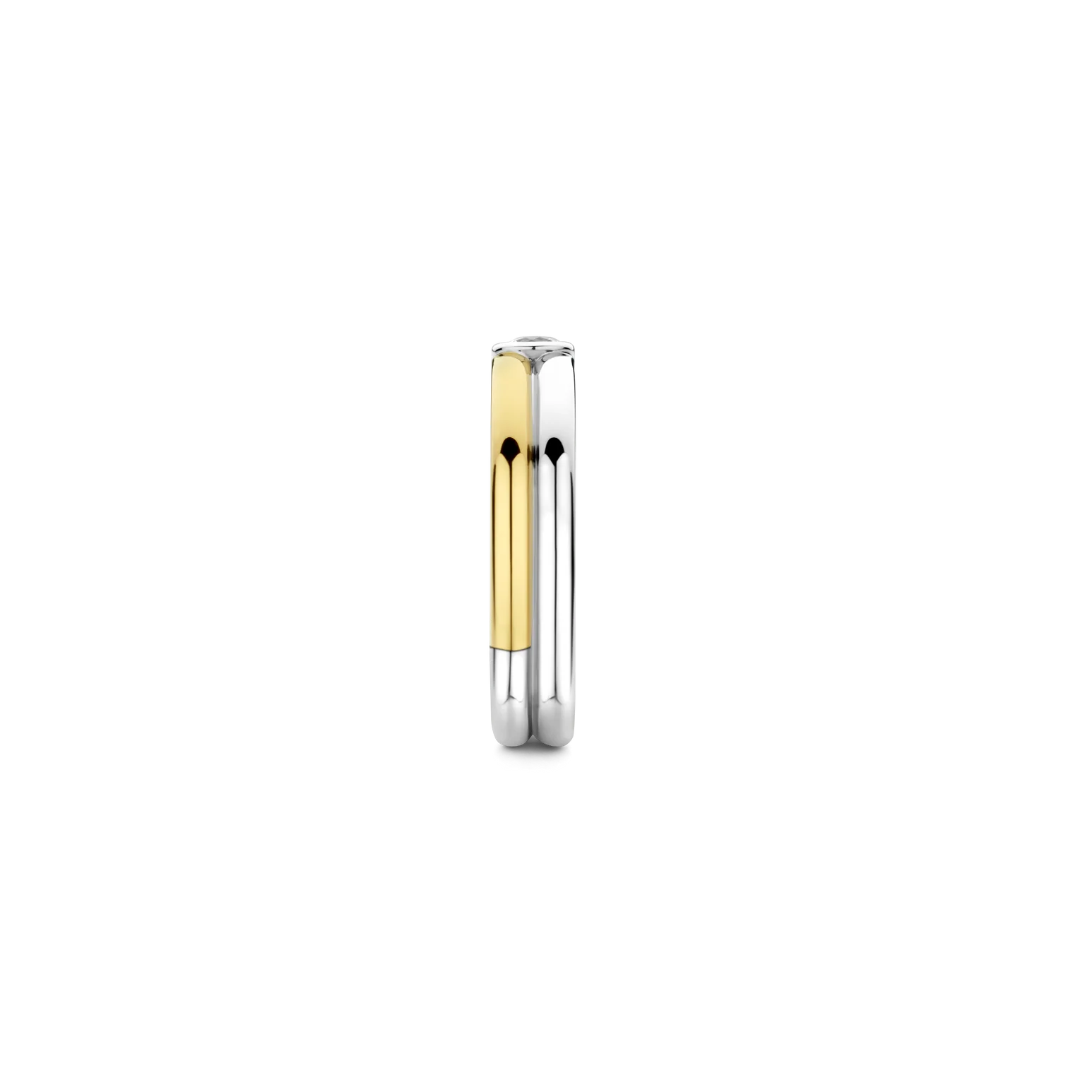 Anillo doble de plata bañada en oro amarillo con zirconia blanca