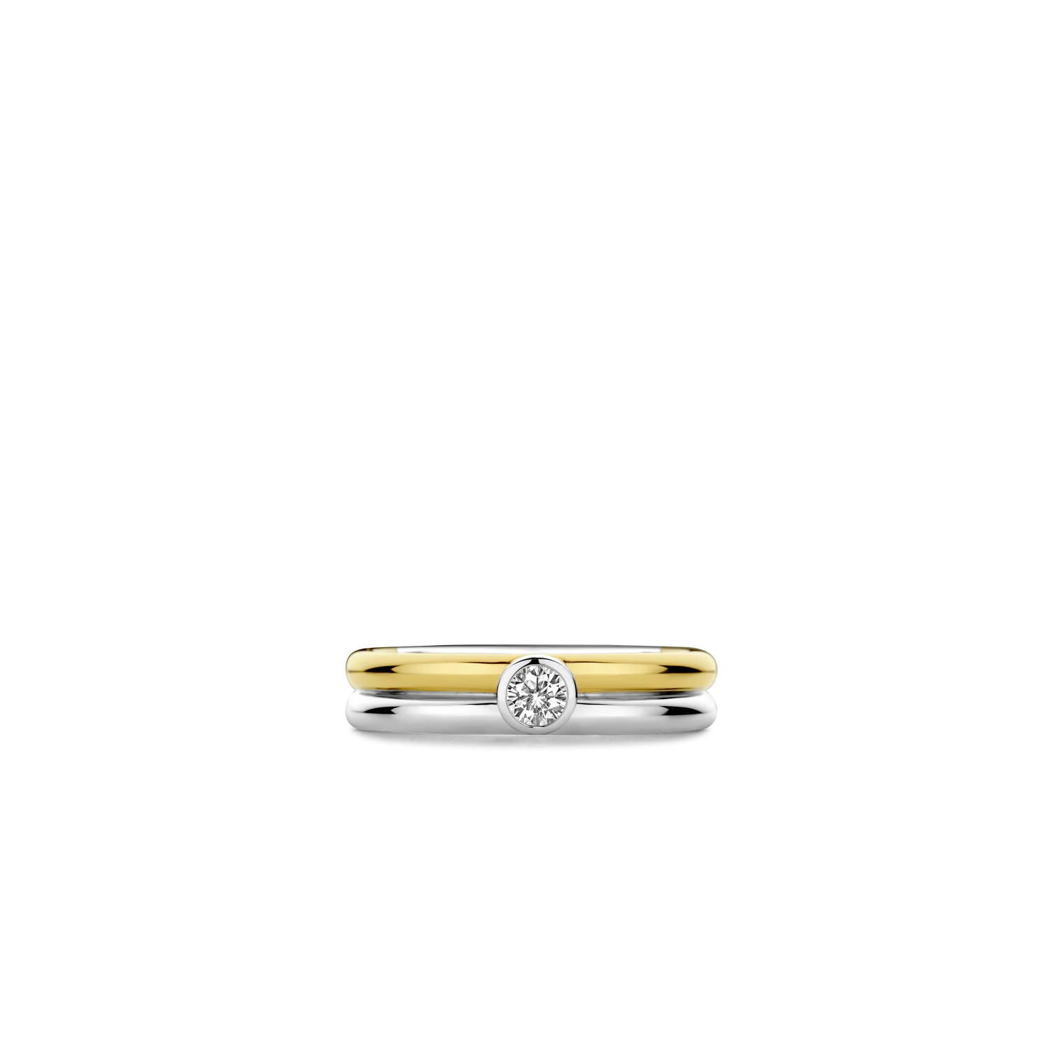 Anillo doble de plata bañada en oro amarillo con zirconia blanca
