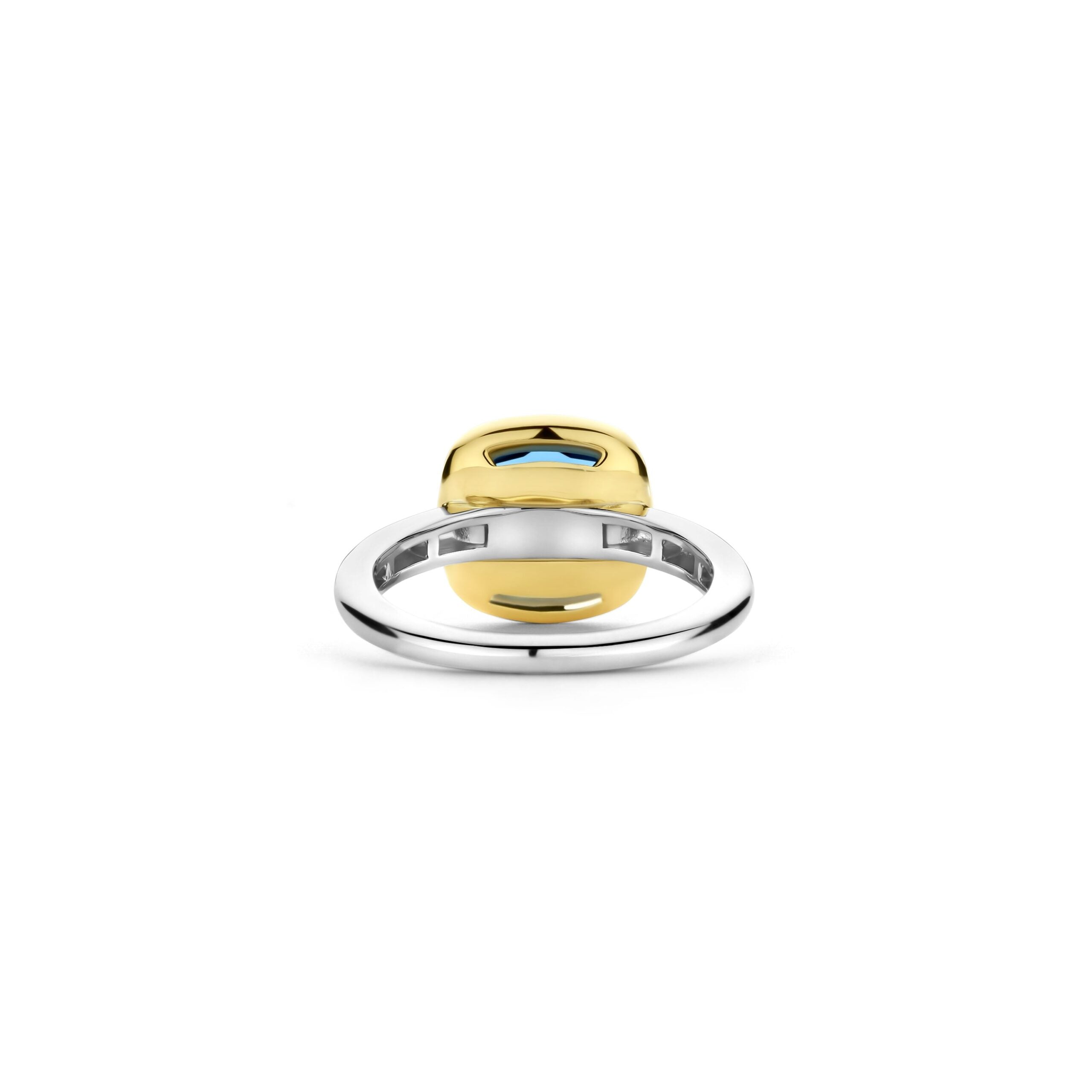 Anillo de plata bañada en oro con piedra azul