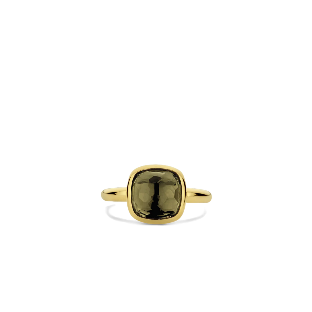 Anillo de plata bañada en oro amarillo con perla de cristal